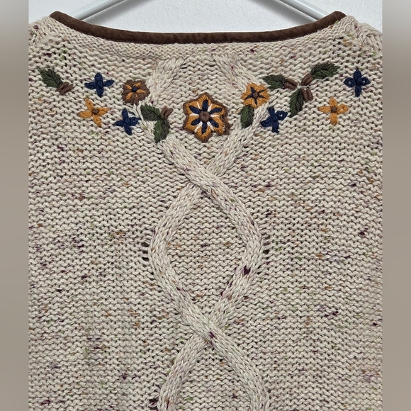 Vintage Fiberwork HandEmbroidered Floral Cream Open Button Cardigan Sweater Sz M - Picture 10 of 10